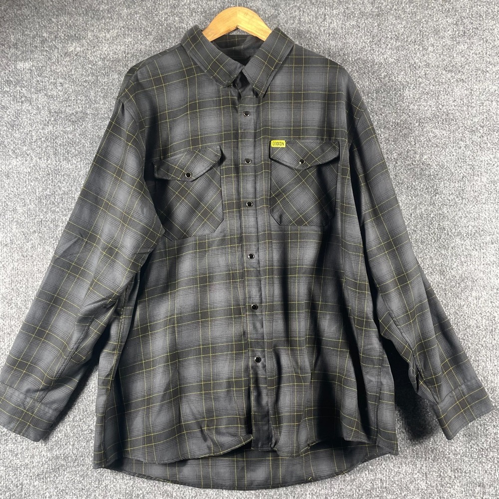 Dixxon Shirt Mens 3X 3XL Gray Plaid Raven Flannel Pearl Snap Pockets Outdoors